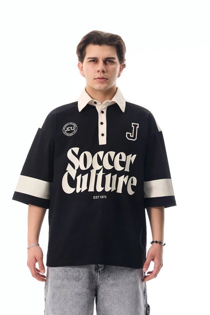 Soccer Culture Printed Polo Neck Premium Oversized Tshirt