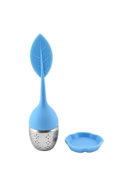 Infuzor de ceai și ierburi în formă de frunză, silicon și oțel inoxidabil, 14x4 cm, albastru