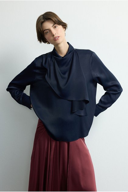 Moda Tutkusu Volan Detaylı Saten Bluz