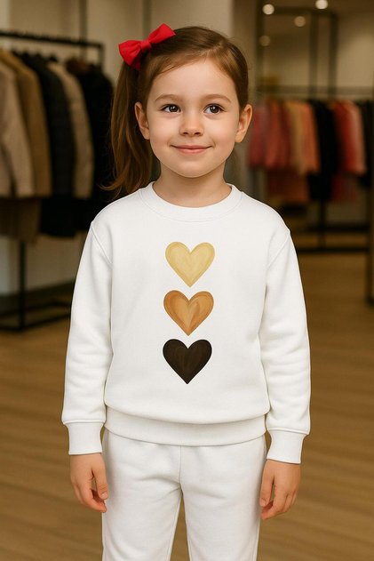 Tracksuit Set Three Heart Patterned 3-4-5-6-7-8-9-10-11-12 Years Old