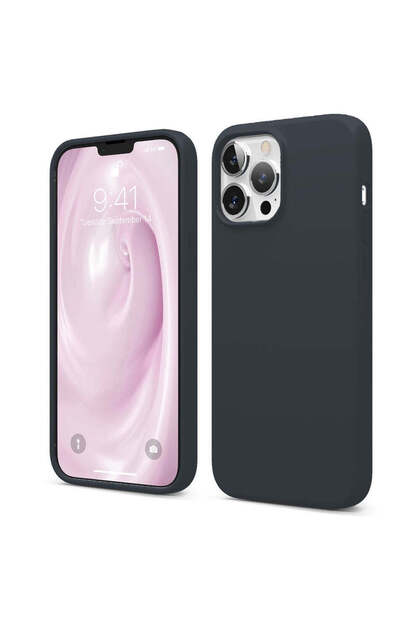 Husă de silicon iPhone 13 Pro Max, cu microfibră, subțire, de protecție, margini înălțate, Albastru miez de noapte