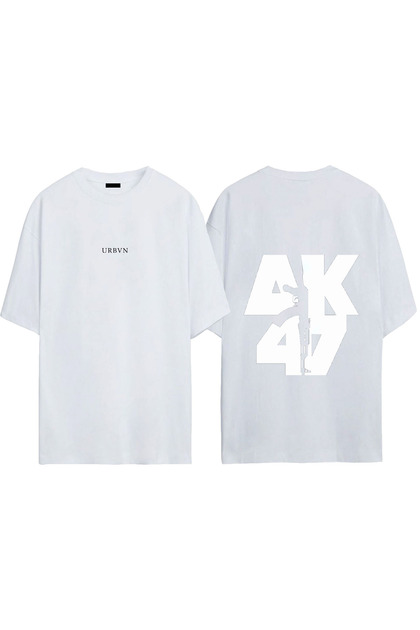 Ak47 Design Printed White Oversized T-Shirt