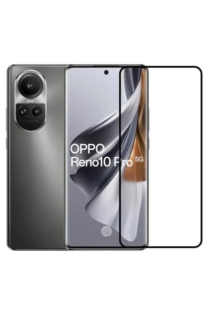 Flippy Закален стъклен протектор за екран за Reno10 Pro – С цялостно залепване, черни краища, прозрачен
