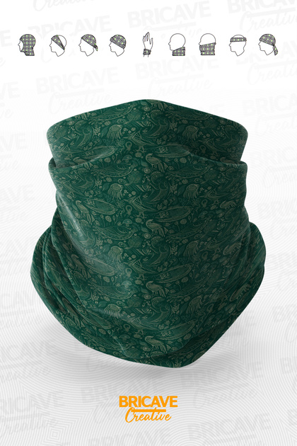 Yeşil Doğa Temalı Kuş ve Bitki Desenli Motosiklet Bandana Boyunluk Maske