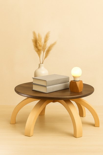 Palermo Bold Yuvarlak Modern Klasik Rustik Retro Vintage Naturel Dekoratif Ahşap Yan Mantar Sehpa