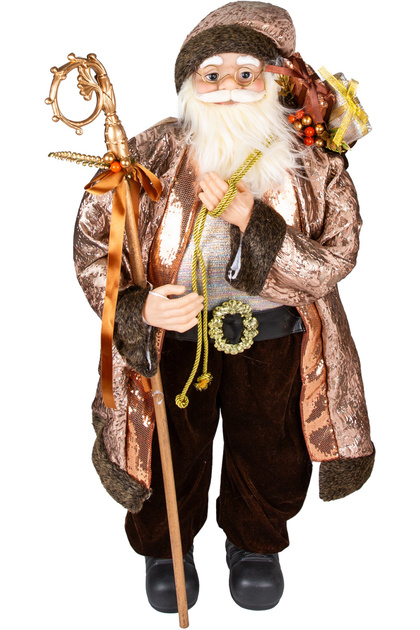 New Year's Santa Claus, with a Staff, Brown - 42X35X90 cm