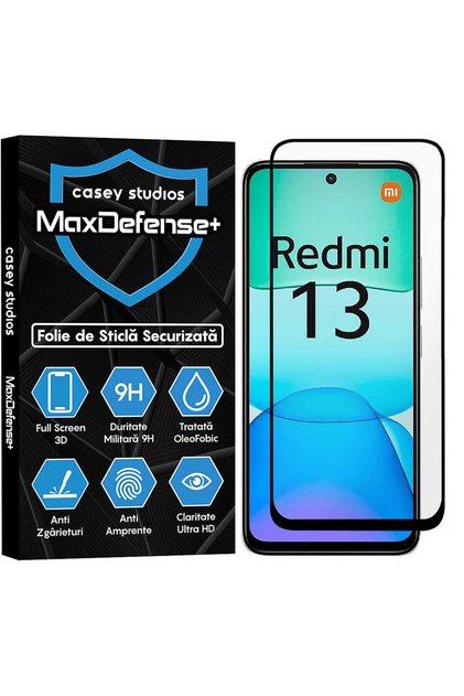 Folie de protecție Xiaomi Redmi 13, Full Cover 3D, Ultra HD, Anti-zgârieturi, Anti-șocuri, Margini negre
