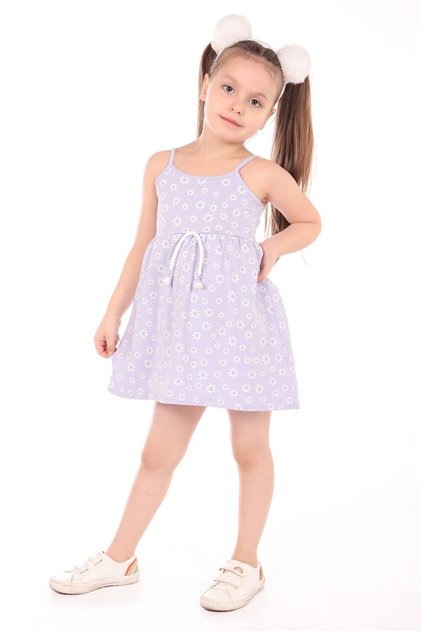 Girl's Printed Regular Fit Square Neck Sleeveless Suspender Dress