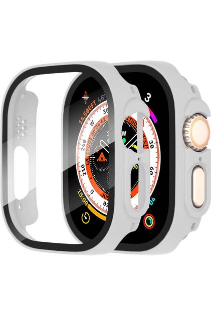 Husa cu Folie Apple Watch Ultra - 49MM, Policarbonat Dur, Slim, Anti-Soc Full Screen, Silver