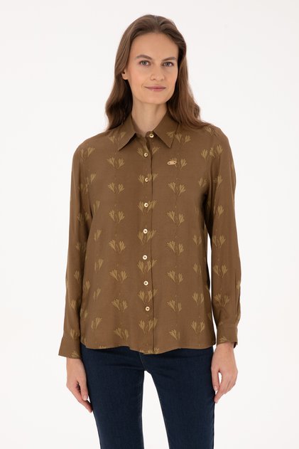 Women's Khaki Long Sleeve Shirt 50308637-Vr027