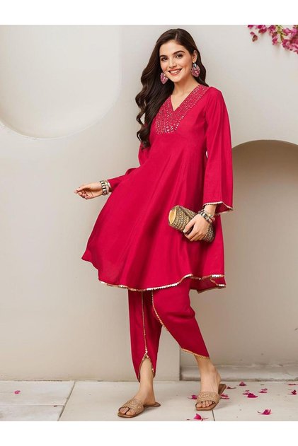 Pink Cotton Kurta and Pants Set