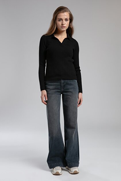 Sandy High Waist Wide Leg Cut Wide Leg Gray Women's Jeans