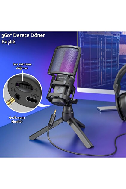 zealsound A68 RGB USB Condenser Gamer Mikrofon - Fiyatı, Yorumları