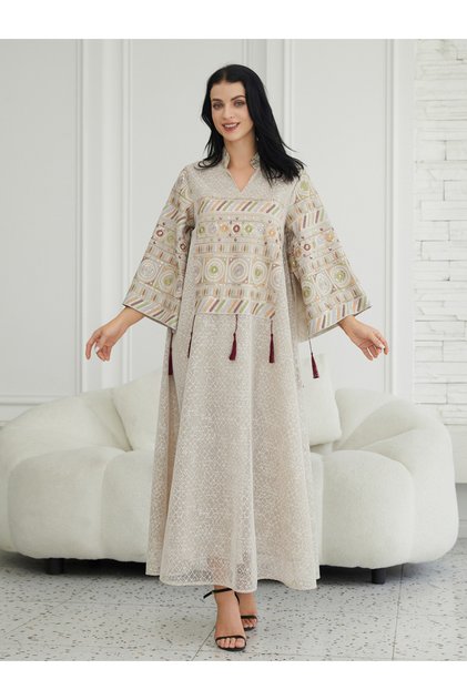 Texture Fabric Sequin Patch Detail Jalabiya