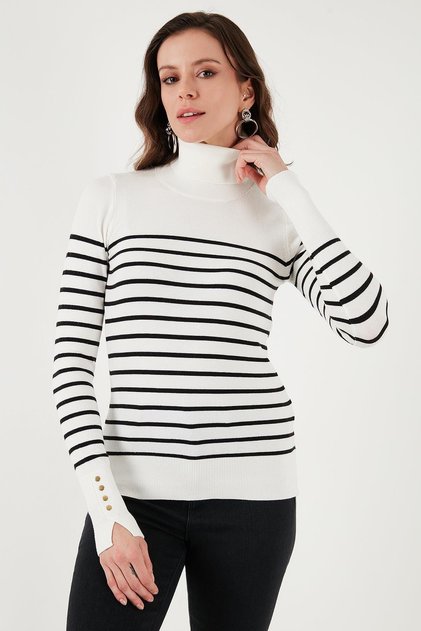 Turtleneck Sweater Ecru Striped