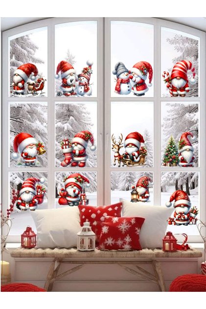 One Direction, New Year's Decoration, New Year's Gnomes, Wall, Glass Sticker, 15 Cm, with 12 Gnome Images