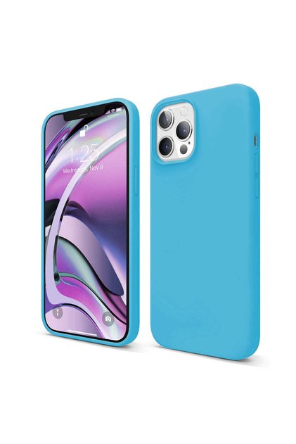 Husă de silicon iPhone 12 Pro Max, cu microfibră, subțire, de protecție, margini înălțate, Albastru Cadet