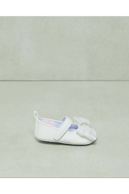 Baby White With Bow Detail Pram Shoe