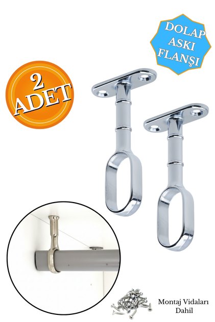 Boru Askı Flanşı Açık Ağız Oval Dolap Içi Gardırop Elbise Askı Borusu Aparatı Boru Tutucu (2 ADET)