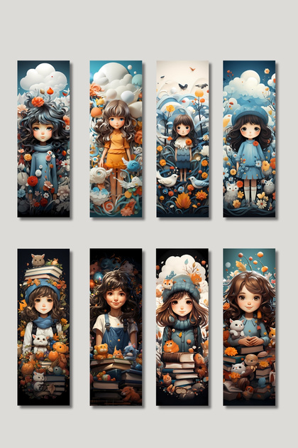 Cute Girl Design Gift Set of 8 Bookmarks