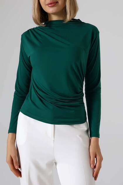 Sandy Turtleneck Ruched Detail Blouse – Comfortable & Elegant