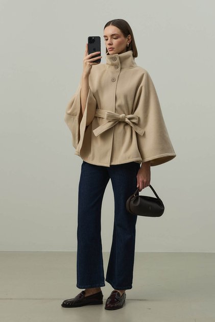 Kaşe Poncho Jacket Beige
