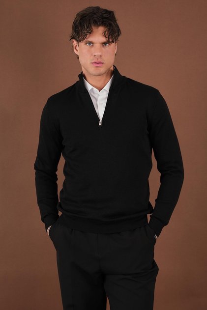Zippered Stand Collar Sweater