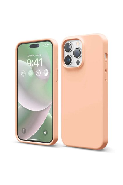 Husa Silicon iPhone 14 Pro Max, cu Microfibra, Slim, de Protectie, Margini Ridicate, Pink Sand