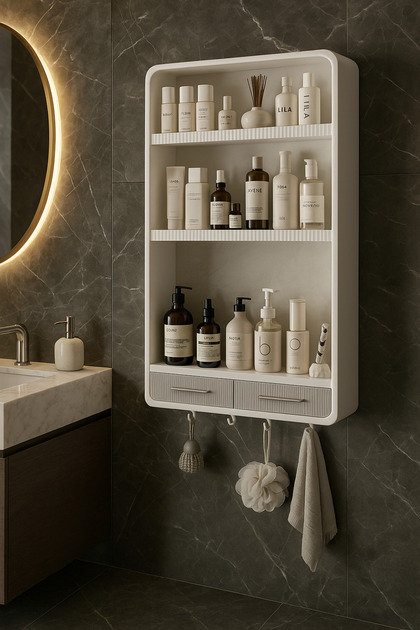 Yapışkanlı Modüler 3 Katlı 2 Çekmeceli Düzenleyici Organizer Askılıklı&Çekmeceli Banyo Mutfak Rafı