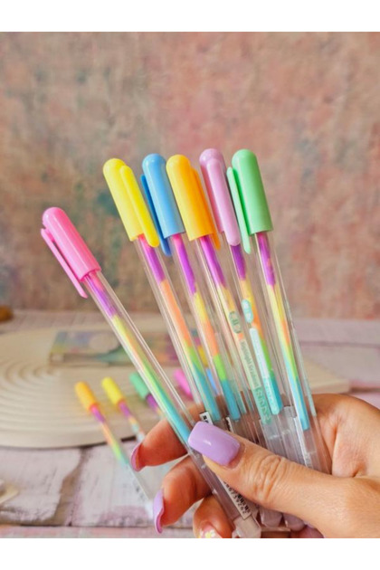 Gökkuşağı Renk Geçişli Jel Kalem 6’lı – Pastel Smooth Yazım – Not, Ajanda, Bullet Journal