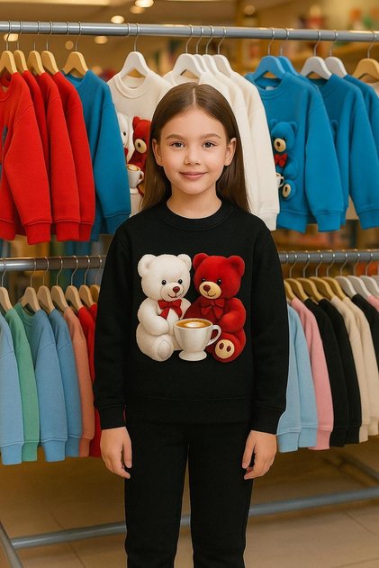 Children's Cotton Brown Cup Bear Printed Sweatshirt Set 3-4-5-6-7-8-9-10-11-12 Years Old