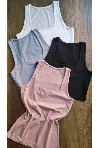 Square Neck 4-Pack Powder, Blue, Black and White Color Cotton Women's Tank Top