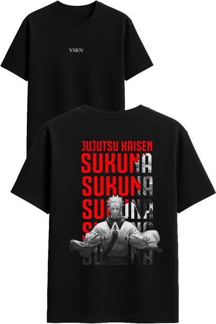 Sukuna Sukuna Design Printed Black Oversized t Shirt