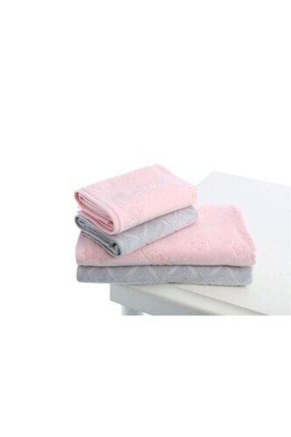Mayra Kadife Havlu Seti Gri-pembe