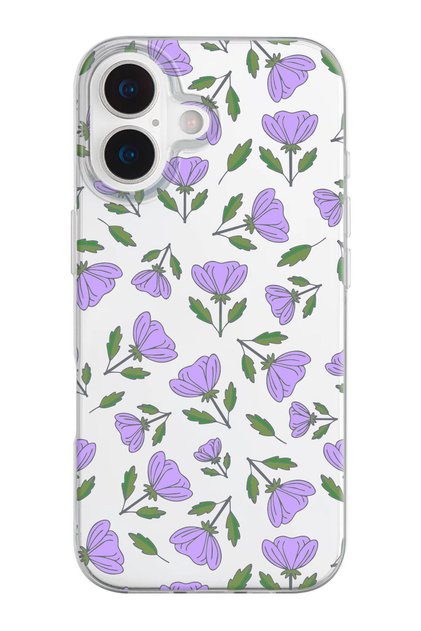 iPhone 17 Compatible Purple Lavender Patterned Transparent Silicone Phone Case