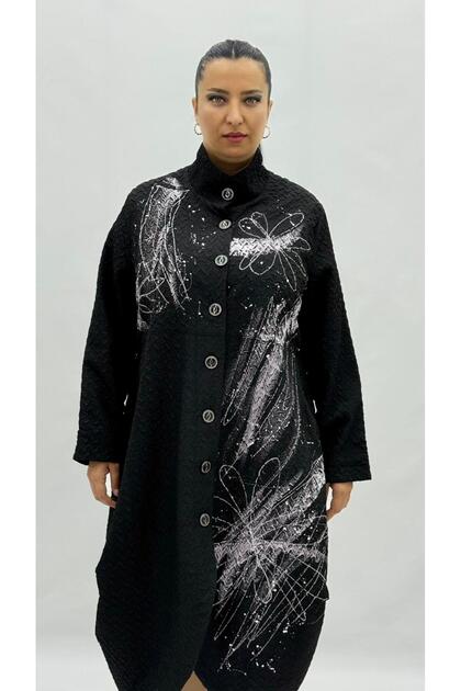 Plus Size Knee-Length Buttoned Jacket Women's Slim Overcoat Dress
