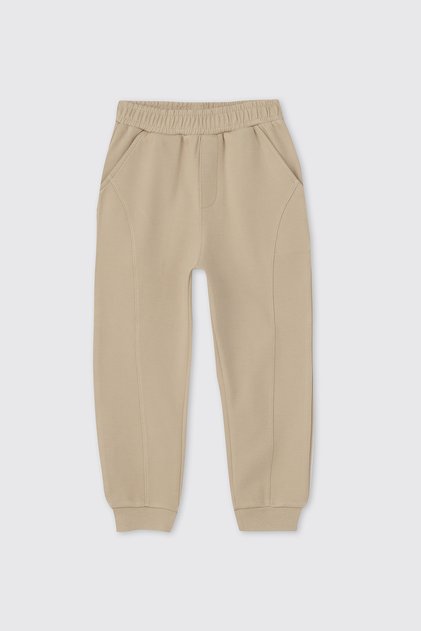 Baby Boy Beige Sweatpants with Elastic Waist