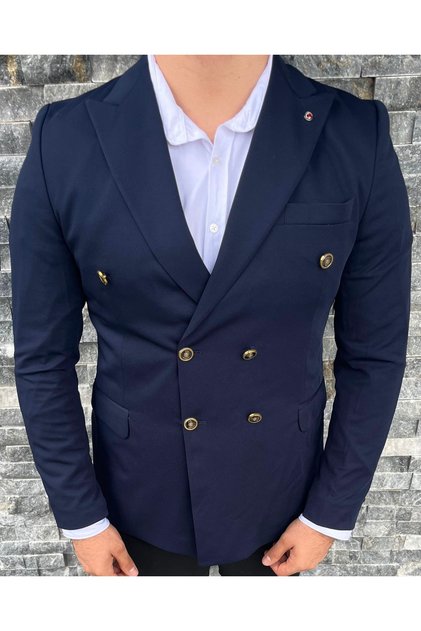 Men's Double-Breasted Slim Fit Blazer Jacket