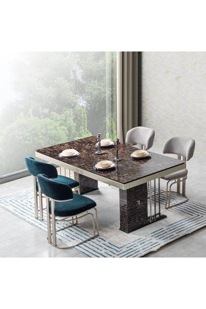 Diamond Lüks Klasik Yemek Odası Masası, 6 Kişilik Masa Sandalye Set