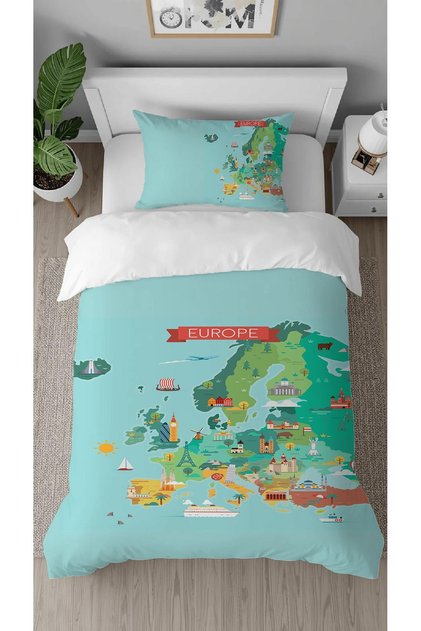 Gezi Avrupa Europe Travel Patterned Digital Printed Special Design Children's Duvet Cover Set Without Sheets