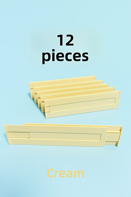 12 Pieces Acrylic Cream Telescopic Adjustable Drawer Organizer & Divider Organizer