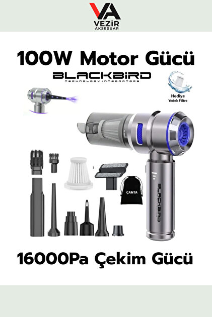 BLACKBIRD Katlanabilir Araç Süpürgesi | 16000PA | Şarjlı | Vakum +