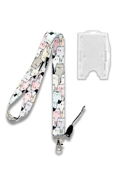 Cat Pattern Neck Lanyard Badge Holder + Double-Sided Card Holder Set of 2