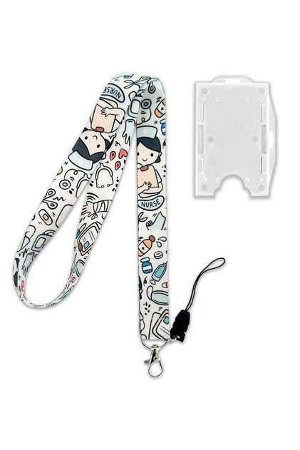 Nurse Patterned Neck Lanyard Badge Holder + Double-Sided Card Holder Set of 2
