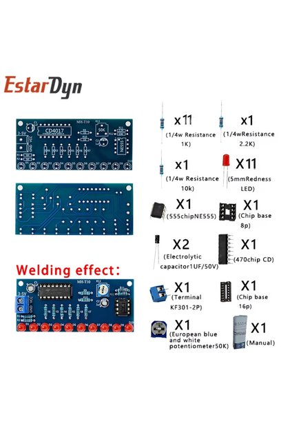 Type 2 Smart Electronics Kits NE555+CD4017 Light Water Flowing Light LED Module DIY Kit Learn electr