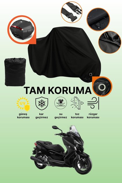 Black Lock and Tail Bag Compatible Yamaha X-Max 250 Iron Max Abs Compatible Motorcycle Tarpaulin Protective Cover