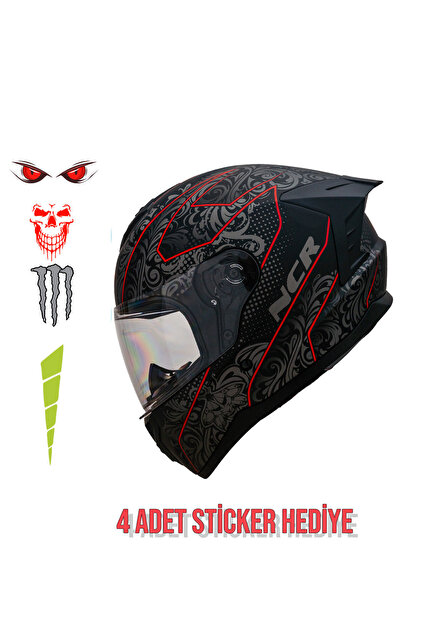 Rapid Kapalı Kask Kırmızı Desenli (Ece Belgeli)