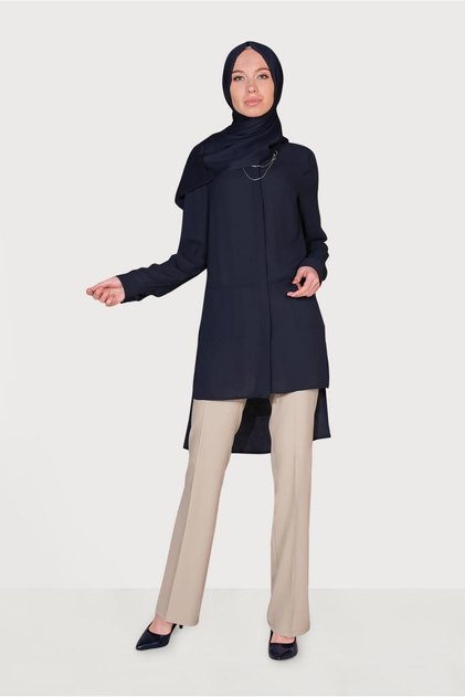 Collar Detailed Front Short Back Long Tunic 4925