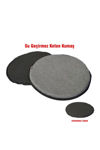Kaydırmaz Tabanlı Yuvarlak Sandalye Minderi 40x40x2 cm - 4 Adet -Su Geçirmez