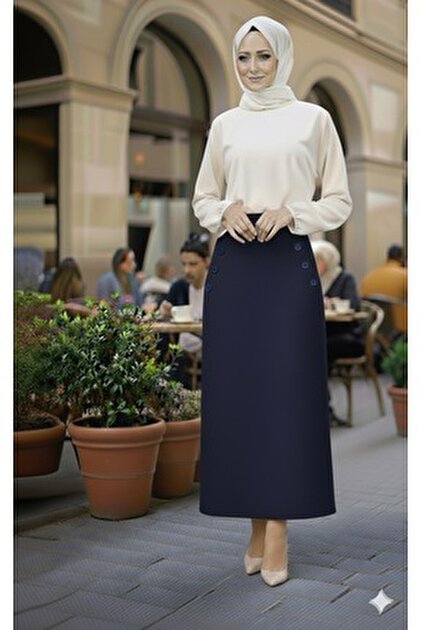 Marina Trend Black High Waist Pencil Skirt Long with Pockets